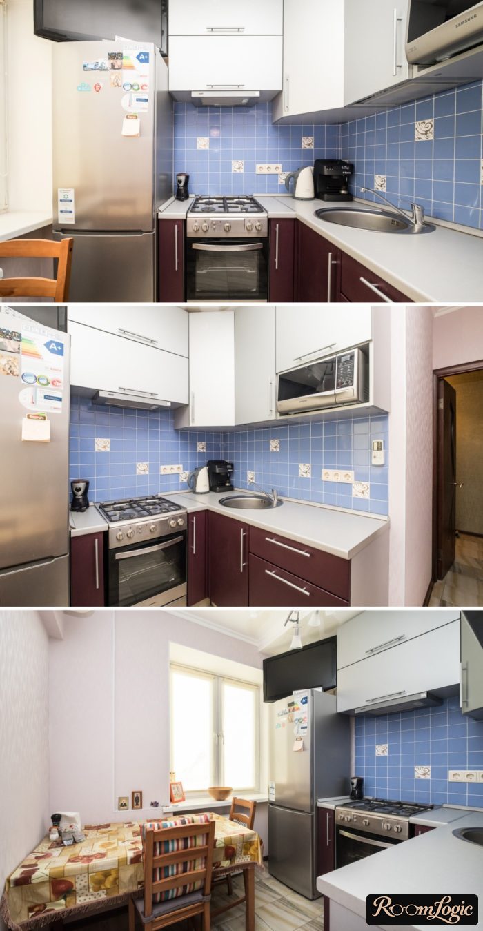 Standard corner furniture arrangement in a very small kitchen