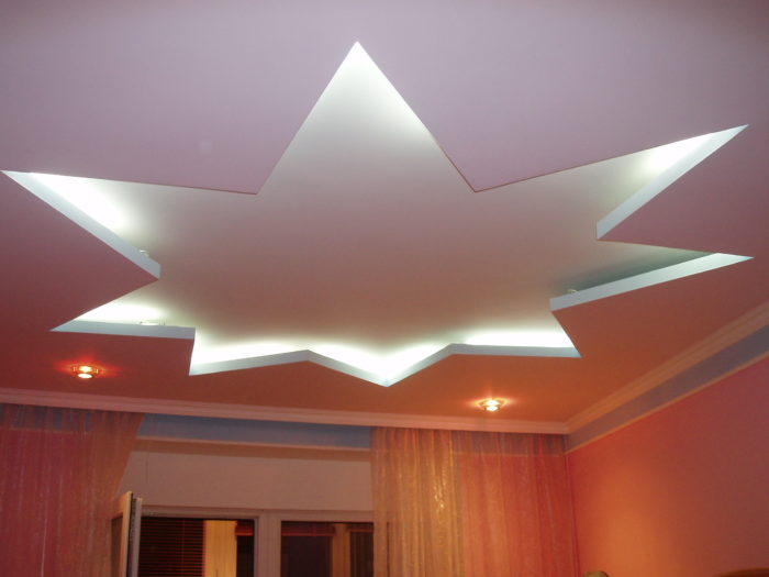 star with illuminated drywall ceiling
