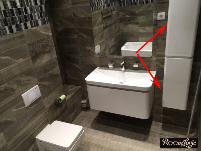 storage spaces in combined bathroom