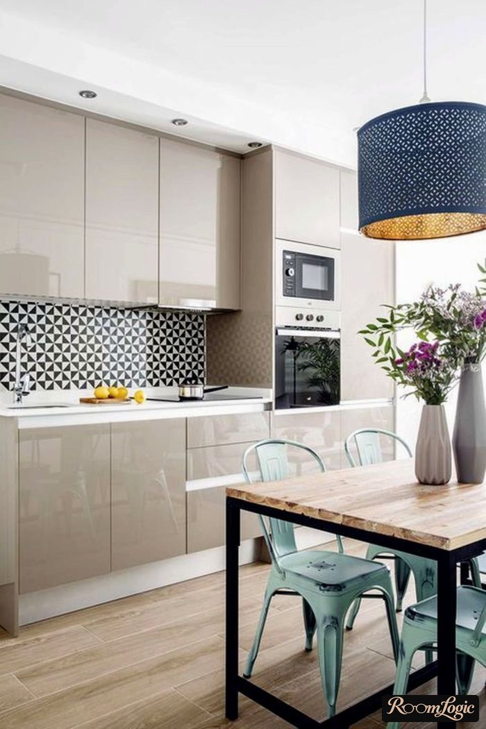 straight beige Scandinavian kitchen