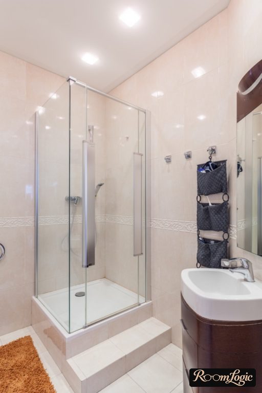 stretch ceiling in bathroom with shower