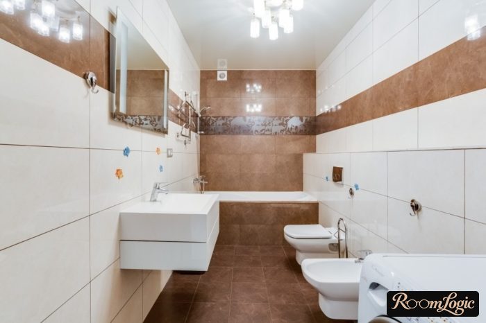 stretch ceiling in bathroom with toilet