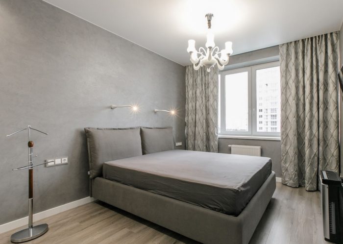 stretch ceiling in bedroom in minimalism style