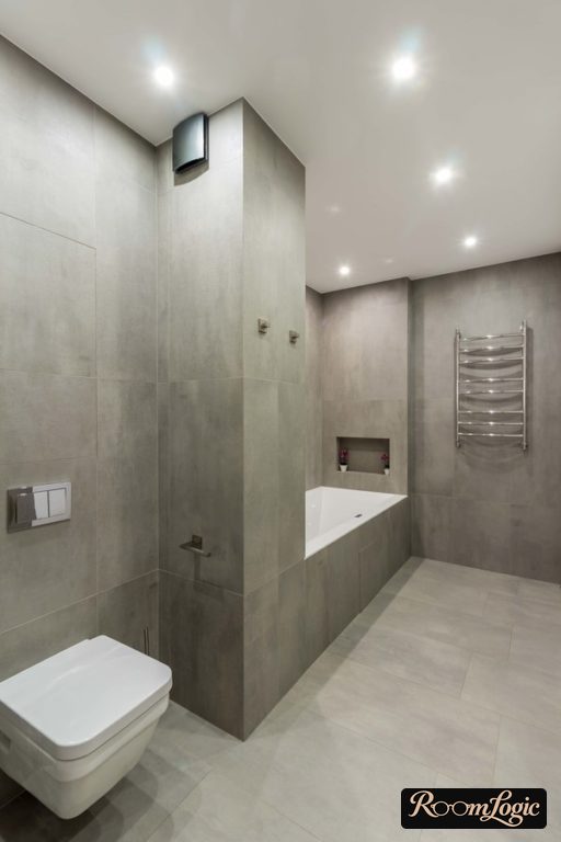 stretch ceiling in large bathroom