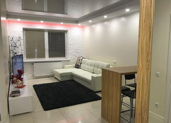 stretch ceiling in living room interior