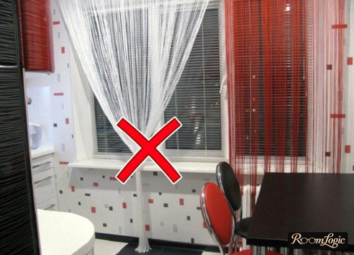 String curtains in a kitchen