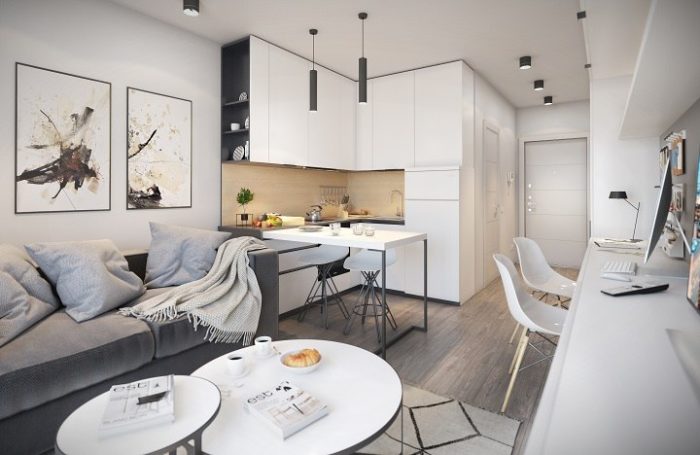 studio apartment with a workspace