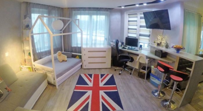 studio apartment with kids' bed
