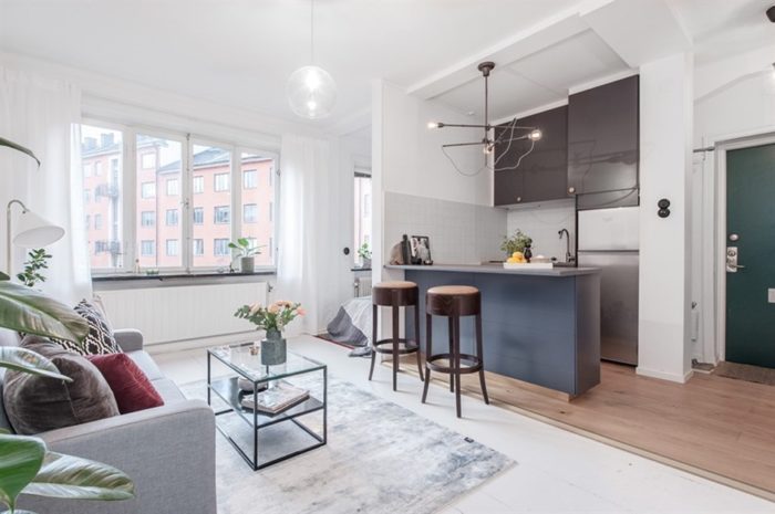 studio layout with space for bed