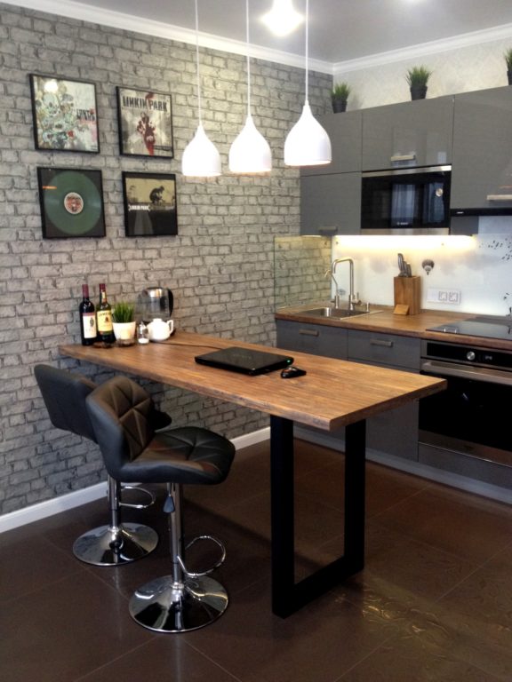 studio with bar counter for young man