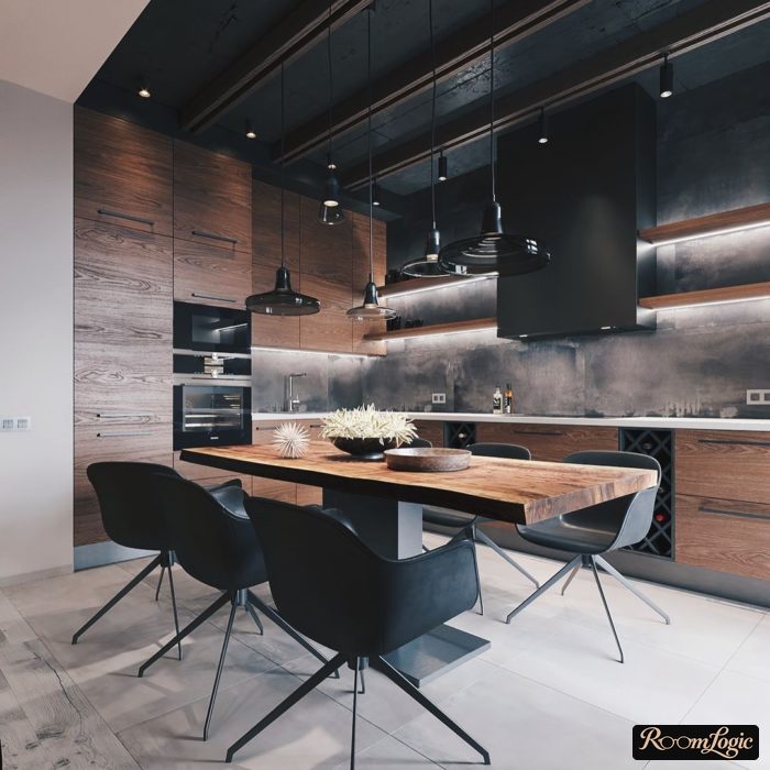 stylish black loft kitchen