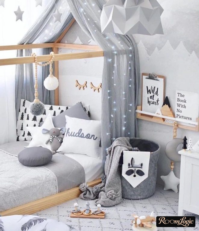 stylish boys' room in gray tones