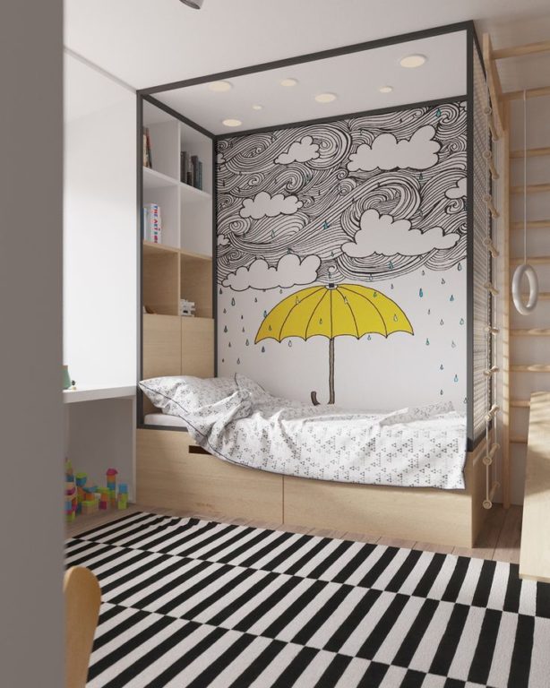 stylish kids’ room in Scandinavian style with patterns renovation interiorkids’ room