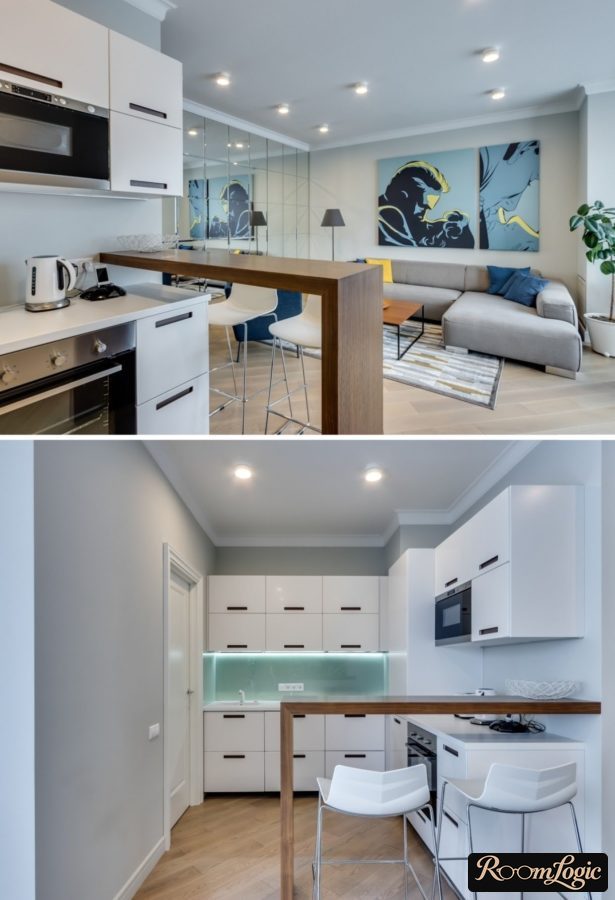 stylish kitchen design with bar counter in modern style