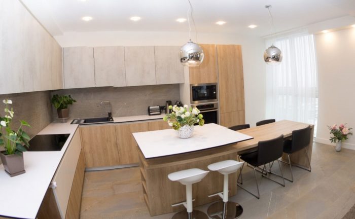 stylish loft kitchen-living room