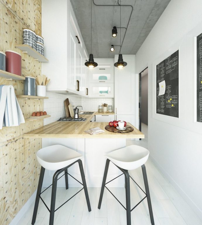 stylish modern design of a rectangular studio apartment