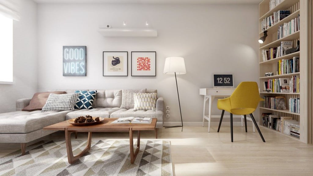 stylish modern living room with corner sofa