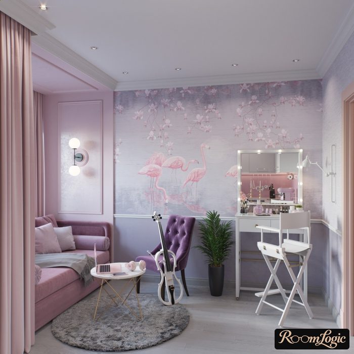 stylish pink wallpaper in a modern interior
