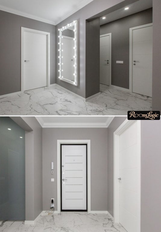 stylish small entryway in gray tones