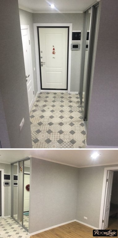 stylish small entryway in light gray tones
