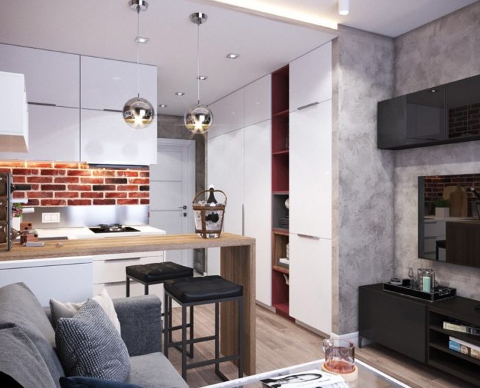 stylish white and gray studio apartment