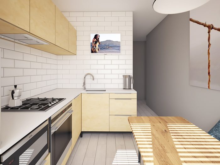 stylish white kitchen with wood