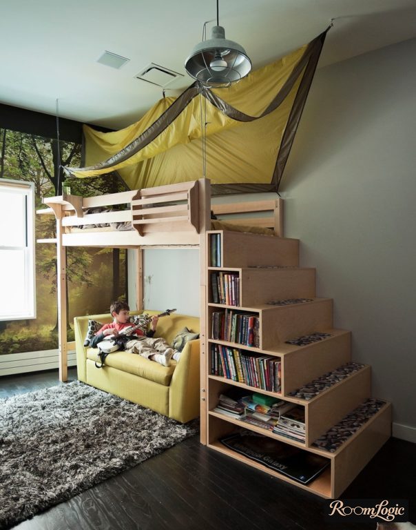 stylish wooden attic bed for boy