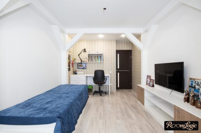 teen boy's room in white tones
