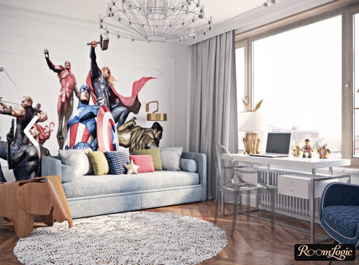 teen boy's room themed Avengers