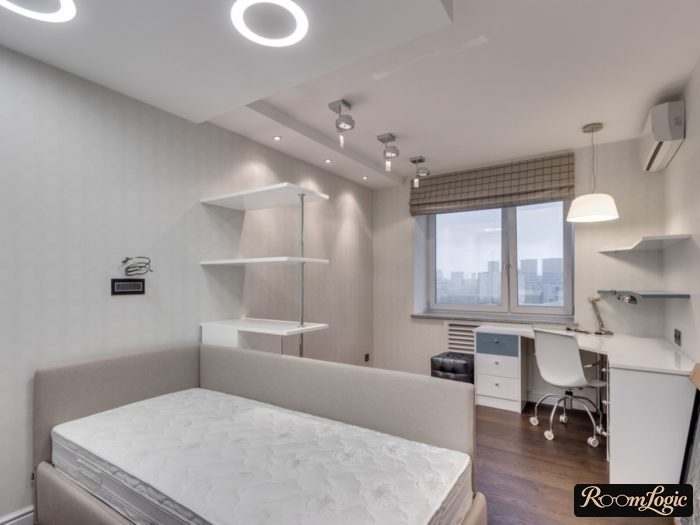 teen room in minimalism style with white furniture