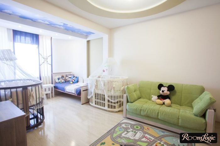 Textile decor in a kids' bedroom-living room