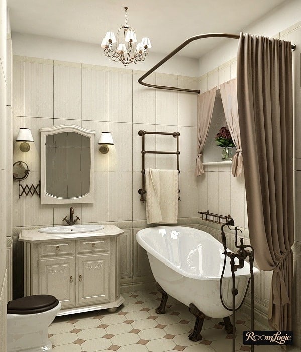 Textiles in the bathroom in the Provence style