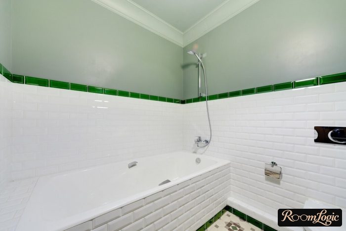 tile and paint combination in a Scandinavian bathroom