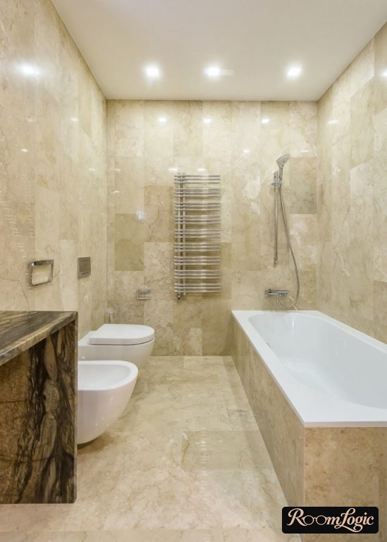 tile in the bathroom with a toilet