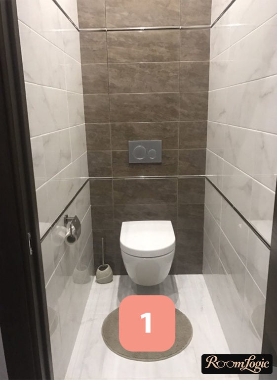 Tile layout in a toilet with a hidden access panel – renovation, design