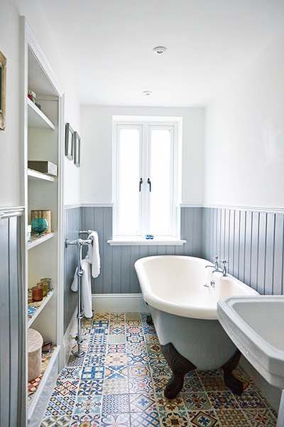 tile with colored patterns on the bathroom floor