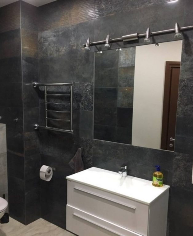 metallic tile bathroom renovation