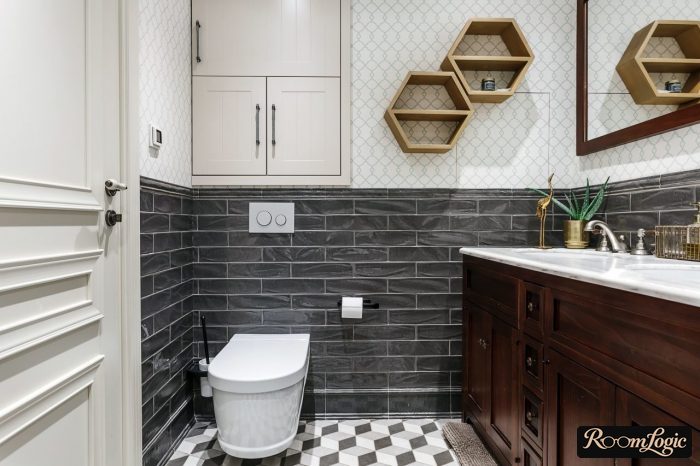 tile with pattern in bathroom in scandi style