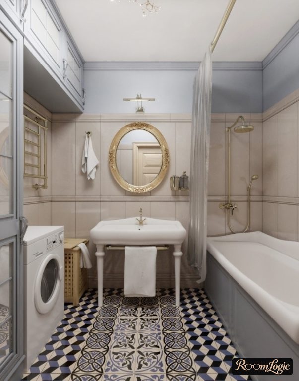 tile with provence pattern on bathroom floor