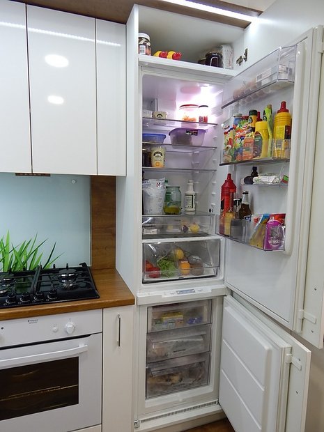 tiny apartment with built-in refrigerator