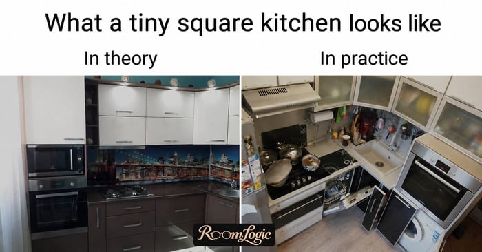 A tiny square kitchen in theory and in practice