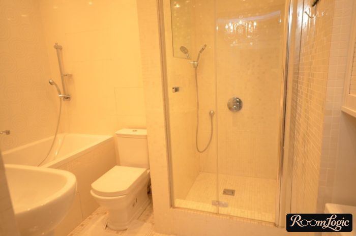 toilet with shower and toilet in minimalist style