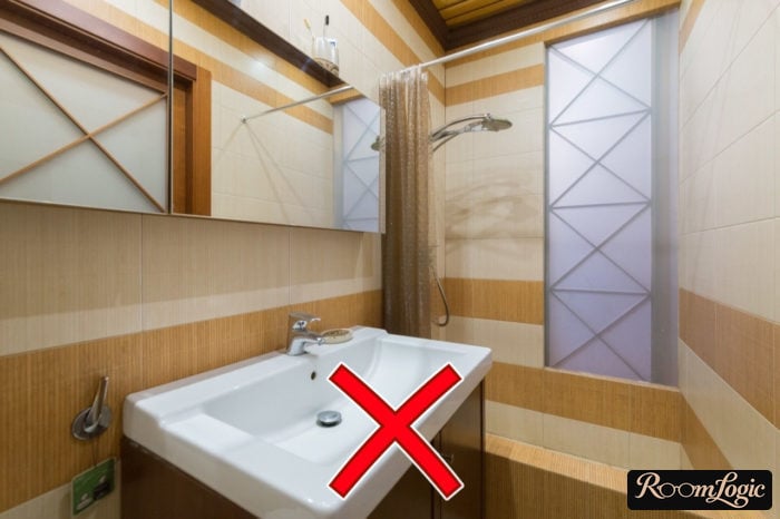 trendy tile in small bathroom