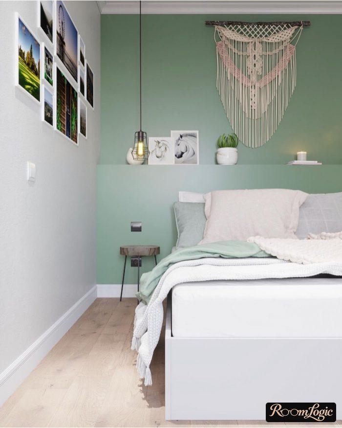 turquoise accent wall in the bedroom