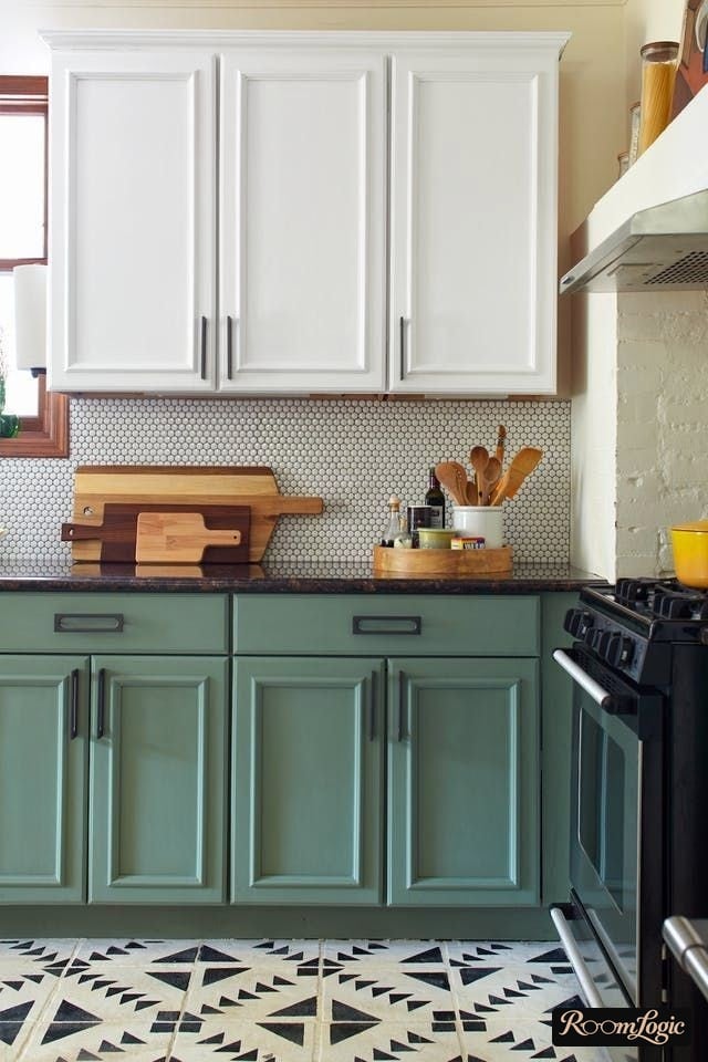 Turquoise kitchen in neoclassical style