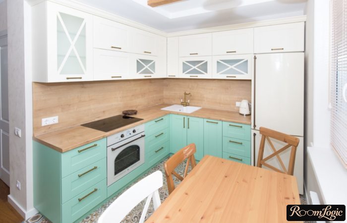 turquoise kitchen in neoclassical style