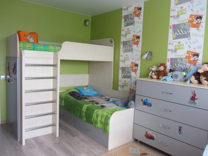 Two bunk beds for two children on different levels
