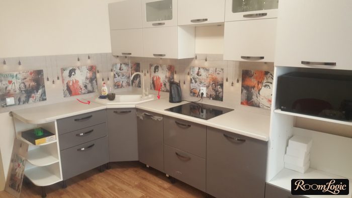 Two countertop joints next to the corner sink in the kitchen