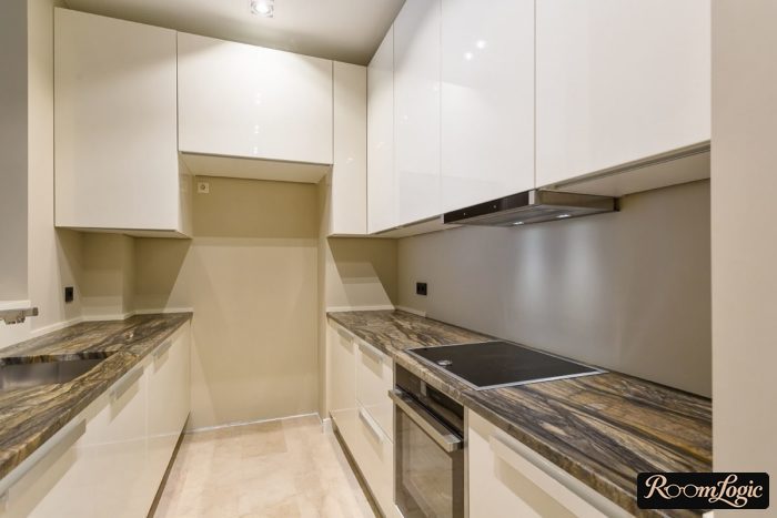 kitchen layout with living room