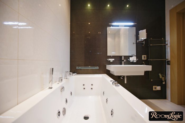 two types of tile in the bathroom
